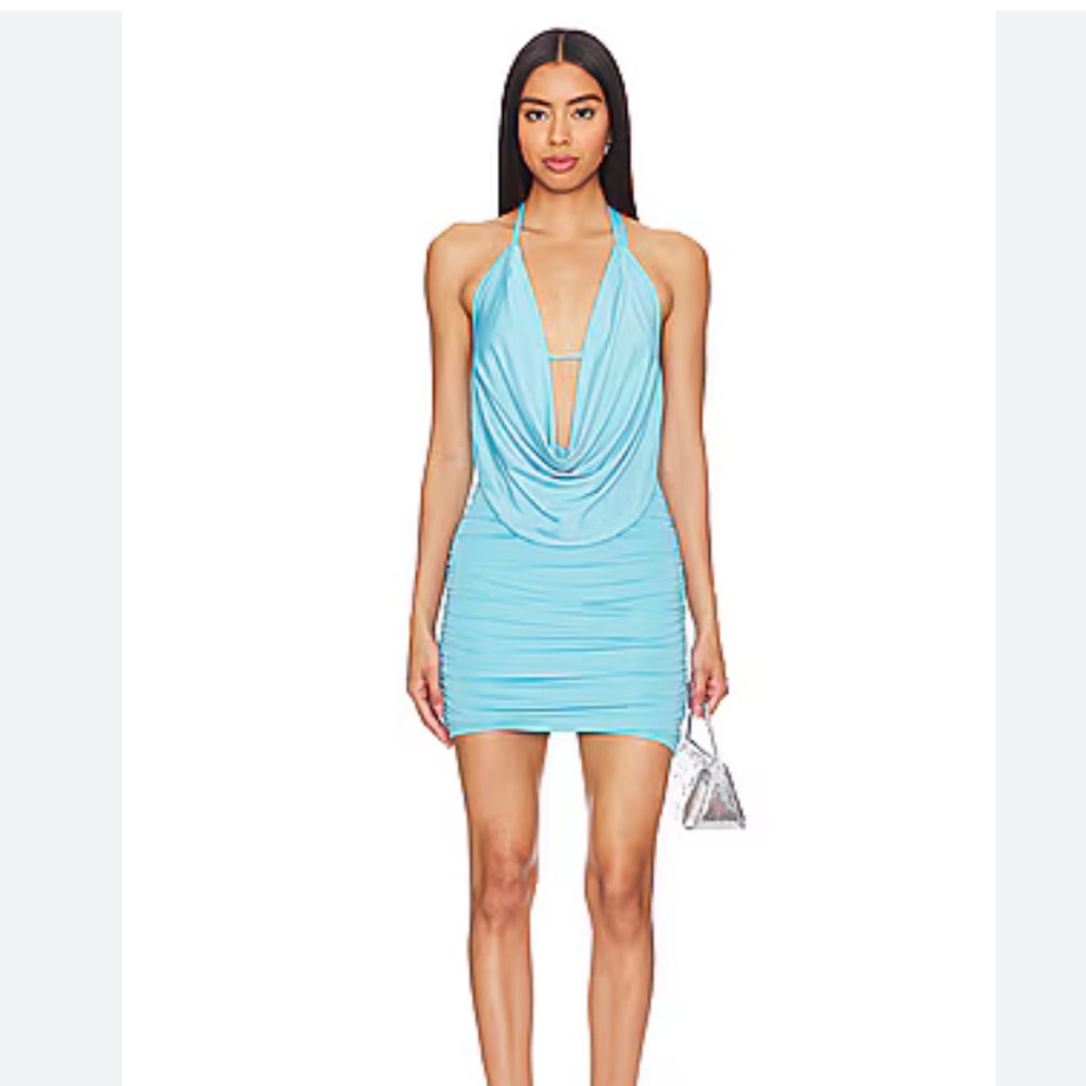 Superdown Aqua Drape Halter Mini Dress